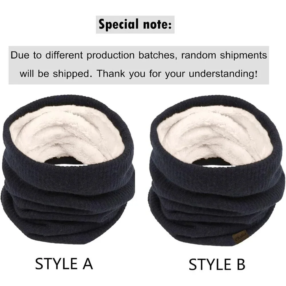 Women's black Scarf Winter Double-Layer Neck Warmer Knit Fleece Lined Circle